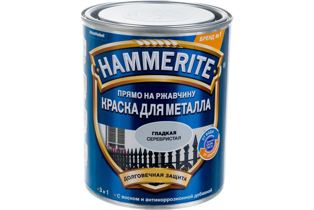 Купить краска для металла hammerite глянцевая гладкая серебристая 0,75 л фото №1