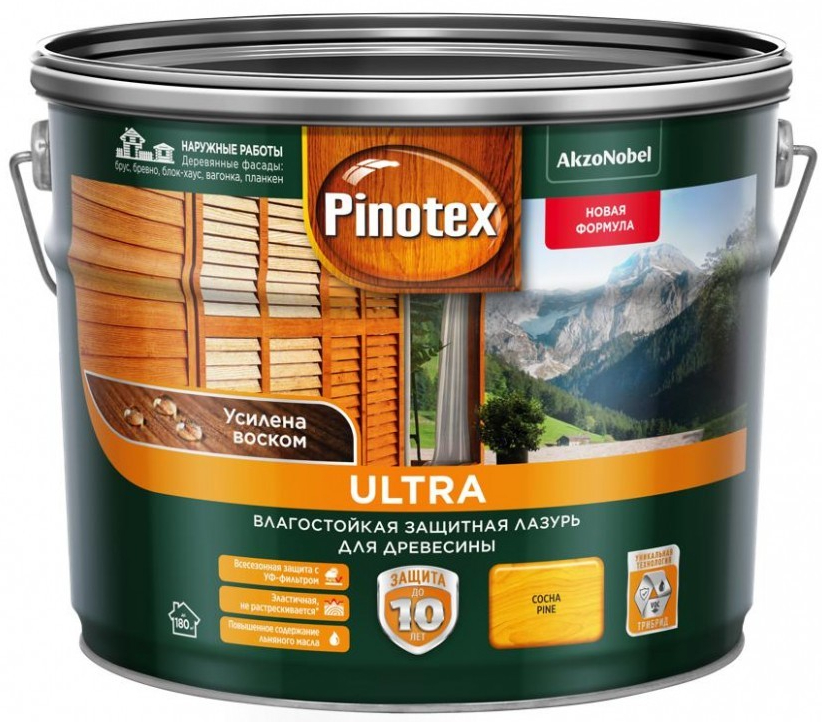 Купить лазурь влагостойкая для древесины pinotex ultra сосна 9 л фото №1