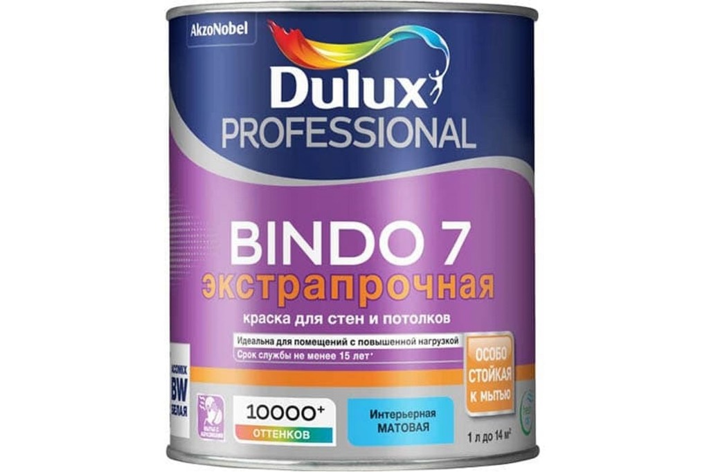 Купить краска для потолков матовая dulux professional bindo 7 баз bw 1 л фото №1