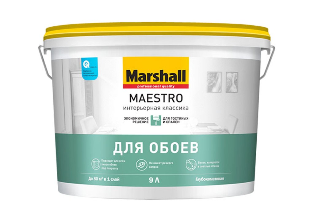 Купить краска интерьерная marshall maestro классика глубокоматовая для стен и потолков баз bw 9 л фото №1
