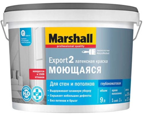Купить краска латексная marshall export 2 глубокоматовая баз bc 9 л фото №1