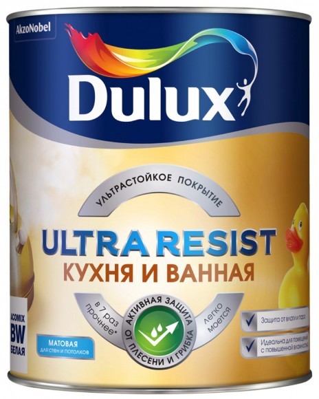 Купить латексная краска dulux ultra resist кухня и ванная матовая баз bw 1 л фото №1