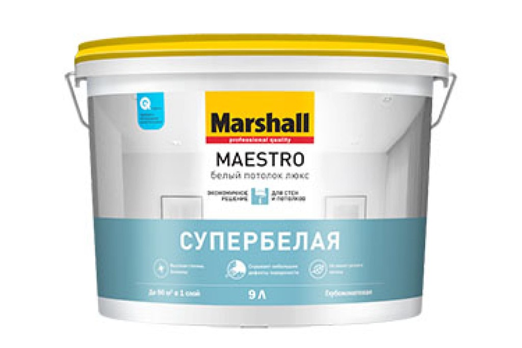 Купить краска для потолков marshall maestro люкс глубокоматовая 9 л фото №1