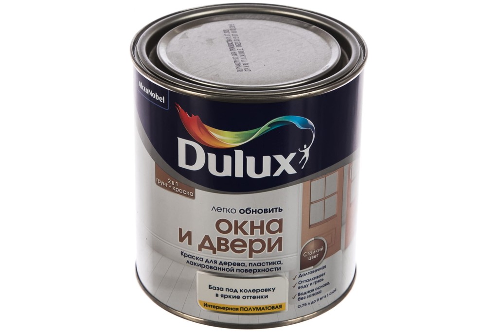 Купить краска водно-дисперсионная dulux окна и двери полуматовая баз bc 0.75 л фото №1