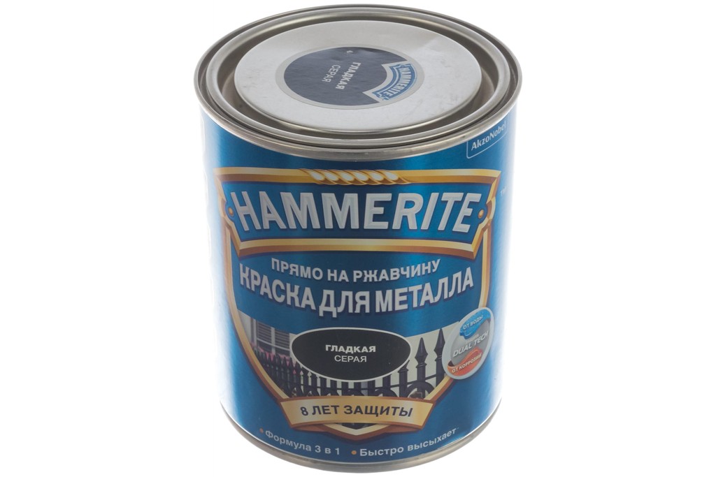 Купить краска для металла hammerite глянцевая гладкая серая 0,75 л фото №2