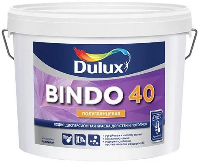 Купить краска для стен и потолков dulux bindo 40 полуглянцевая баз bw 5 л фото №1