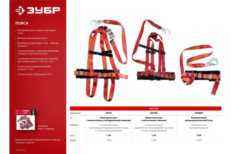 Купить Пояс монтажный "Зубр" Памир Безлямочный ленточный строп  11585 фото №5