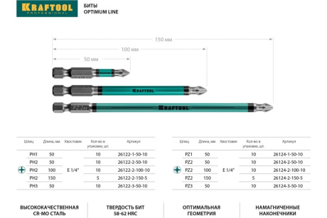 Купить Биты PH2 50мм Е1/4" Kraftool Optimum Line  10шт  26122-2-50-10 фото №3