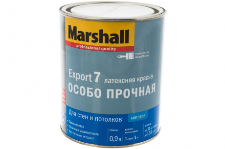 Купить Краска латексная в/д MARSHALL EXPORT 7 матовая для стен и потолков Баз BW 0,9 л фото №1